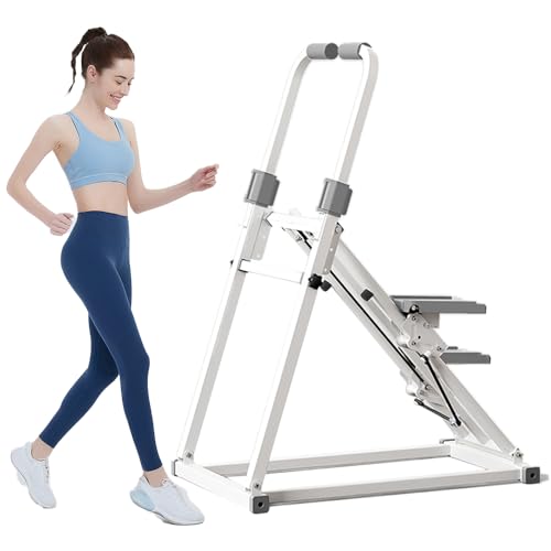 Foldable Stair Stepper Machine with Handles - Adjustable Stepper for Home Cardio, Low Impact Workout Equipment for Legs, Glutes & Weight Loss - Compact Stepping Machine, Easy Assembly White