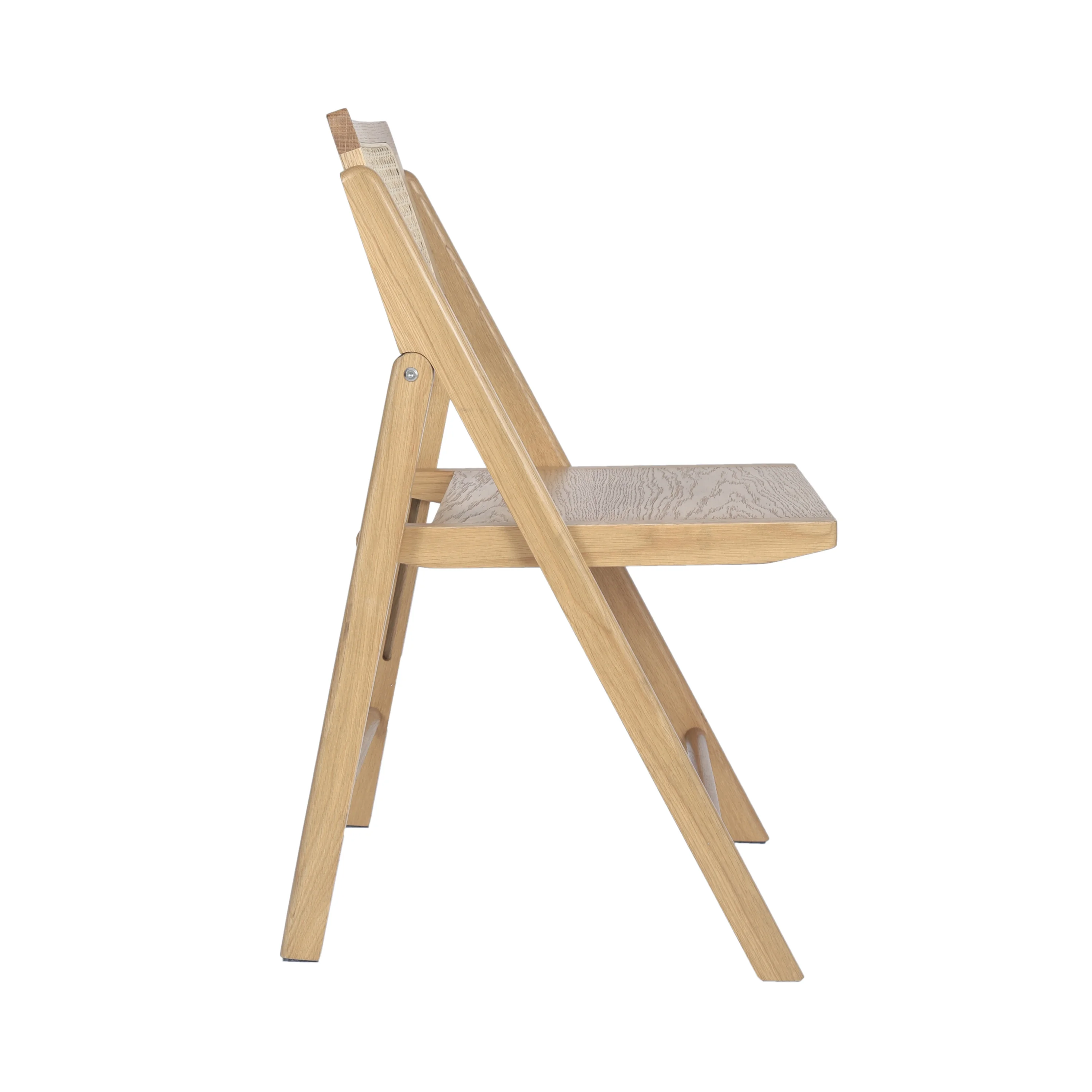 Emma + Oliver Set of 2 Cane Rattan Folding Chairs with Solid Wood Frames and Seats and Breathable Woven Rattan Backrest in Natural