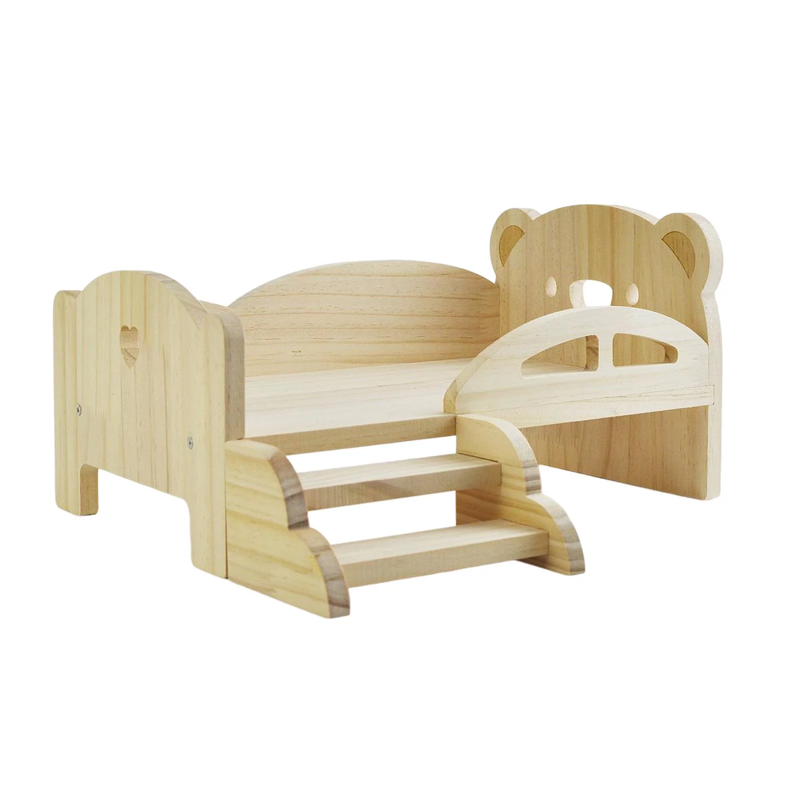 Doll Miniature Bed, Dollhouse Fashion Modern Wooden Bed Furniture with Stairs 1/6 Fashion Doll Accessories Bear Sleeping