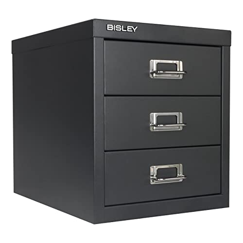Bisley 10-Drawer Steel MultiDrawer Cabinet - Black, Chrome Pull Handles with Label Holders, Powder-Coated Steel, Removable Drawers, Fits Under Most Desks, Labels Included