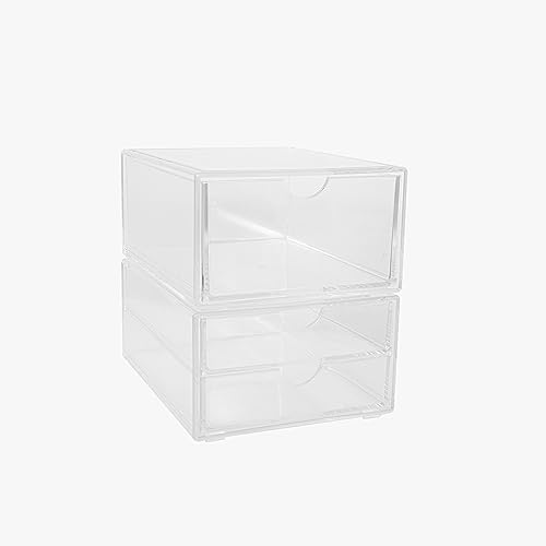 Martha Stewart Brody 2 Pack Desk Organizers, Single Drawer Box and 2 Drawer Box, Stackable Plastic Storage for Office, Bathroom, Countertop, Dorm, 6