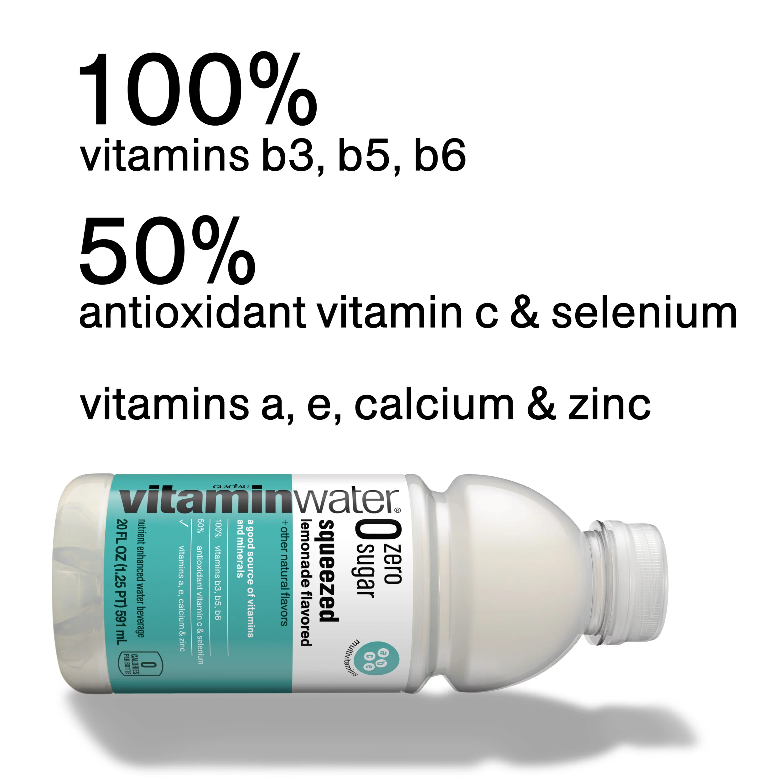 vitaminwater zero sugar squeezed, electrolyte enhanced water w/ vitamins, lemonade drinks, 20 fl oz, 12 Pack