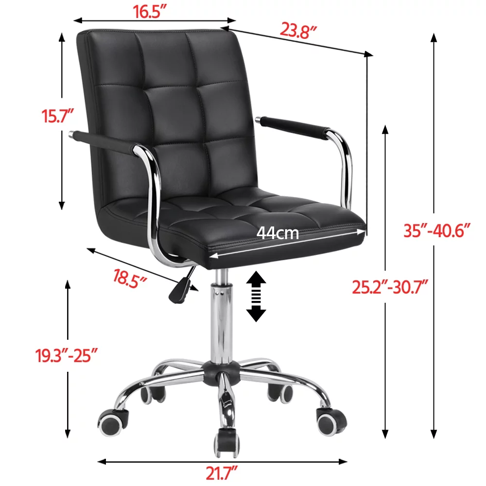 SMILE MART Modern Adjustable Faux Leather Swivel Office Chair with Wheels, Black