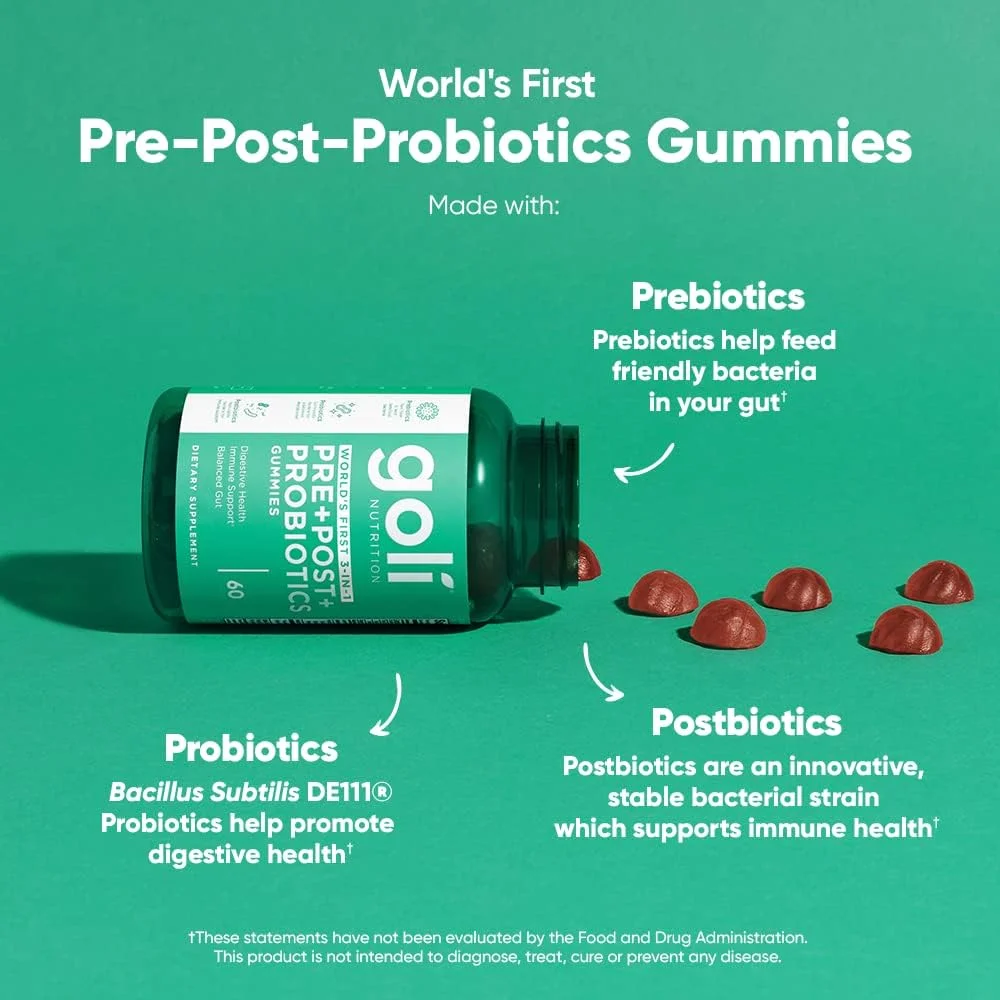 Goli Nutrition Tribiotic Gummies, Pre + Post + Probiotics, 60 Count, Unisex