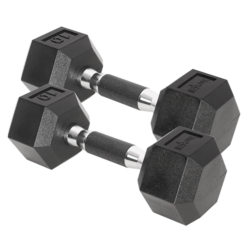 Yes4All Chrome/Rubber Grip Encased Hex Dumbbells – Hand Weights With Anti-Slip 10-30 LBS Pair