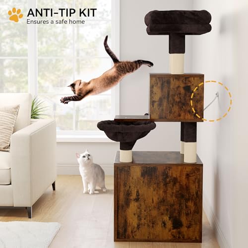 YITAHOME Modern Cat Tree with Litter Box Enclosure, Combo Endtable and Large Cat Tower with Basket, 4-in-1 Litter Box Furniture Hidden and Scratching Post for Large Cats