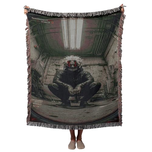 Halloween Woven Throw Blanket – Anime Creepy Clown Scary Wall Hanging Tapestry Blanket – Spooky Gothic Throw for Couch, Bed, Living Room – Gothic Room Aesthetic, Couch & Bed Throws (60x80in)