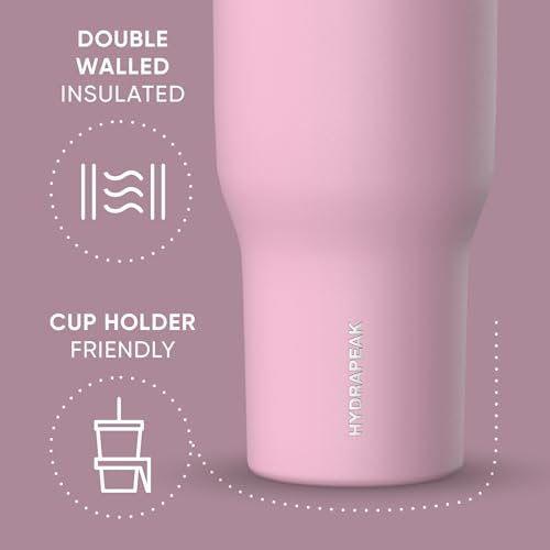 Hydrapeak Nomad 24 oz Tumbler with Handle and Straw Lid, Leakproof, Double Insulated, 24oz Cup Stainless Steel (Blush)