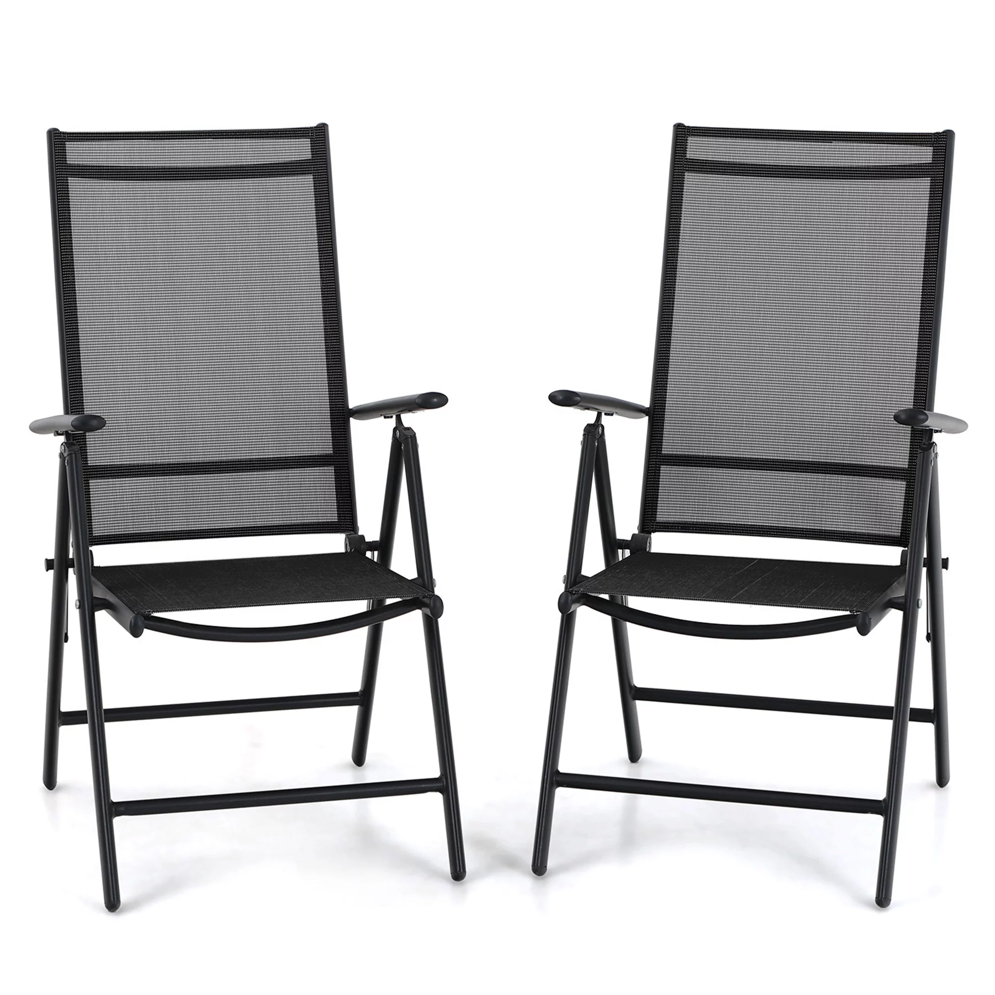 MF Studio 9-Piece Outdoor Dining Set with Expandable Table&Aluminum Folding Sling Chairs for 8, Black
