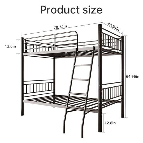 Metal Bunk Bed Twin Over Twin,Twin Bunk Beds for Adults & Kids with Ladder and Guardrail,Heavy Duty Metal Slats Support No Box Spring Needed Small Space Saving Furniture for Bedroom Dorm,Black