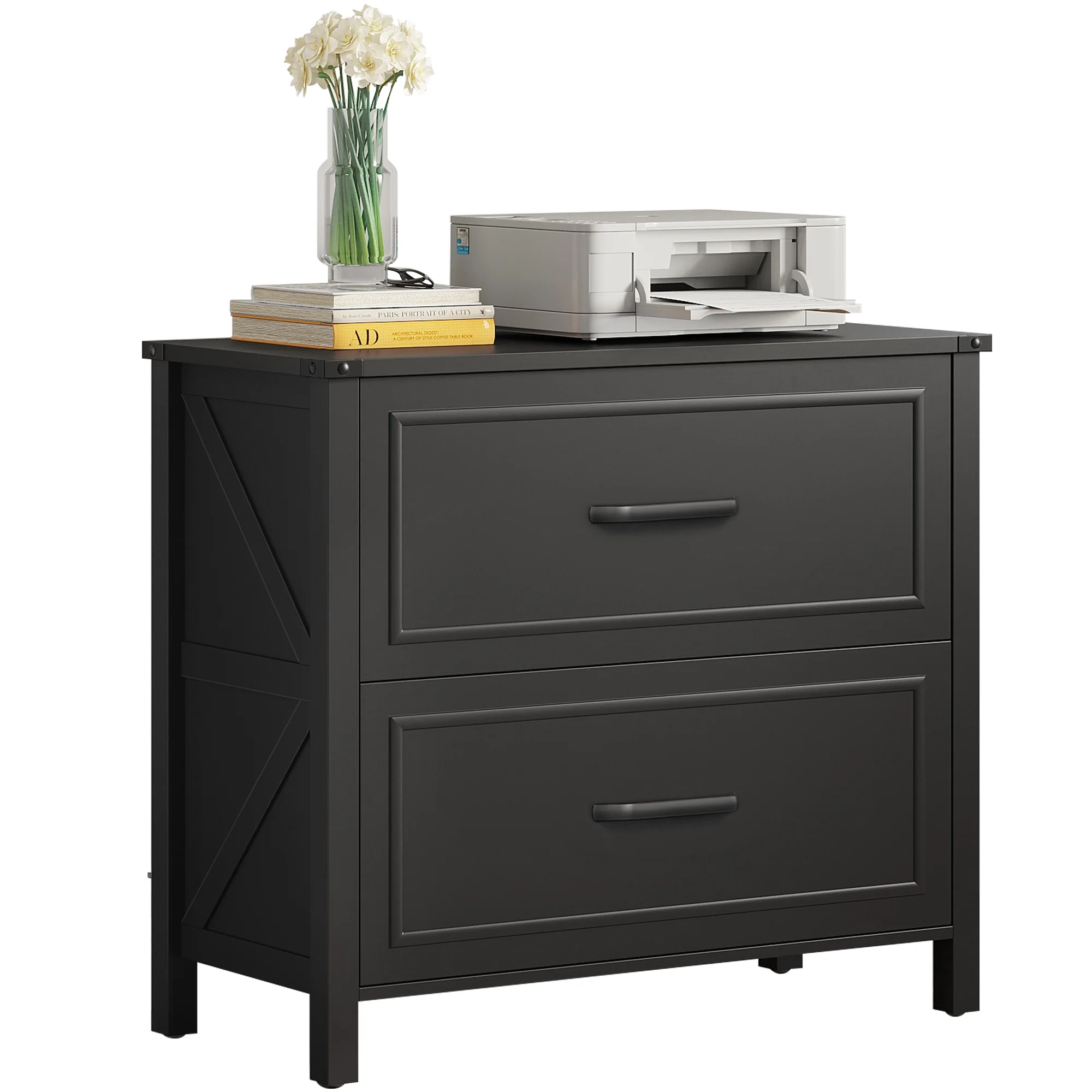 DWVO 2-Drawer Lateral File Cabinet for Home Office , Large Filing Cabinet for Letter A4-Sized Files, Office Storage Organizer , Black