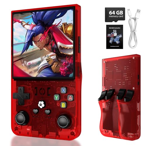 R36MAX Handheld Retro Game Console,Retro Video Game Console Built-in Games,4.0 inch IPS Screen,Linux System with Professional Gaming Chip,4000mAh Rechargeable Battery(Transparent Gray)