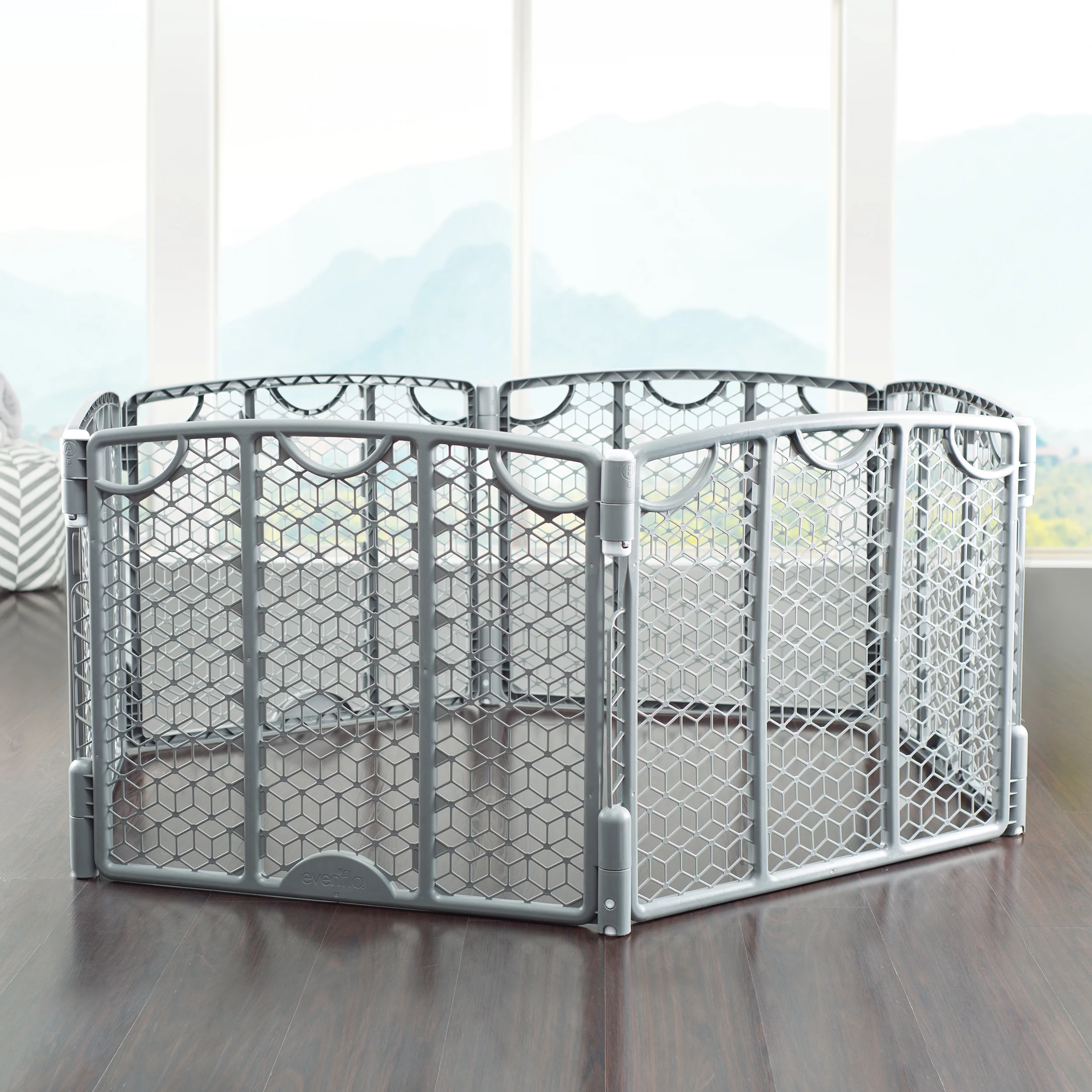 Evenflo Versatile Play Space Adjustable Freestanding Play Space Plastic Gate, 6-Panels, Cool Gray, Unisex