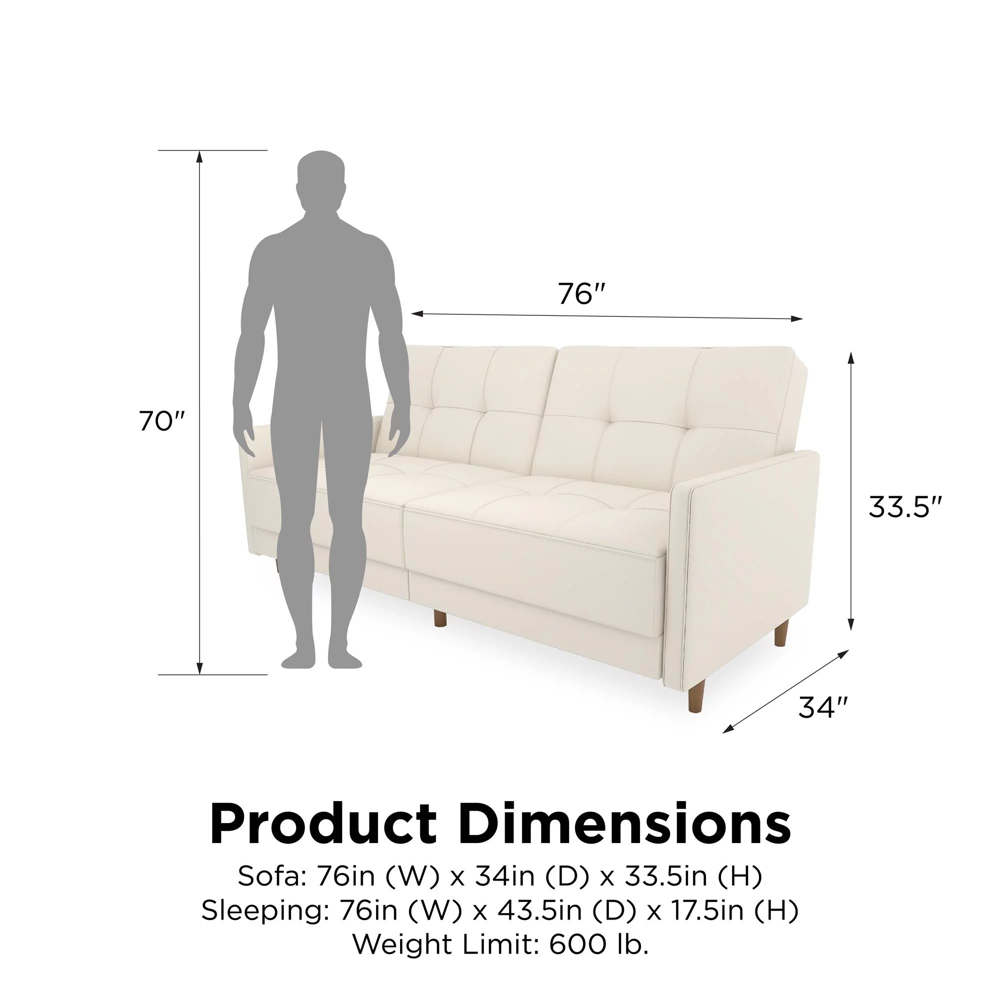 Desert Fields Adera Coil Futon, White Faux Leather