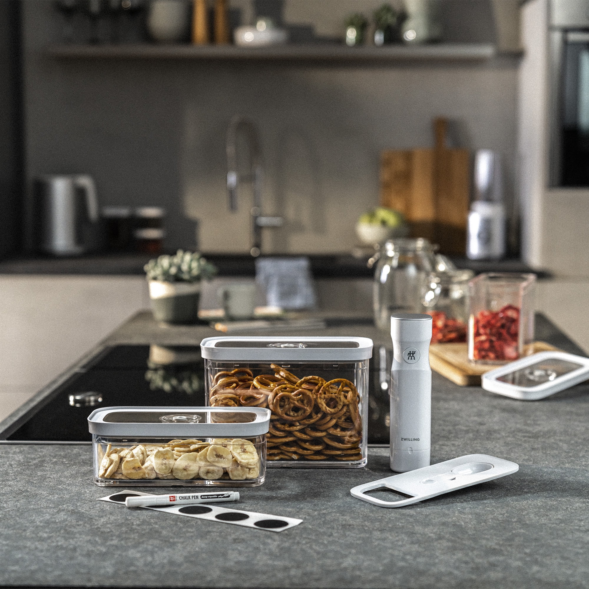 ZWILLING Fresh & Save Cube Box Starter Set, 5-pc, Plastic, Airtight Dry Food Storage Container, Medium Cube Set with Pump