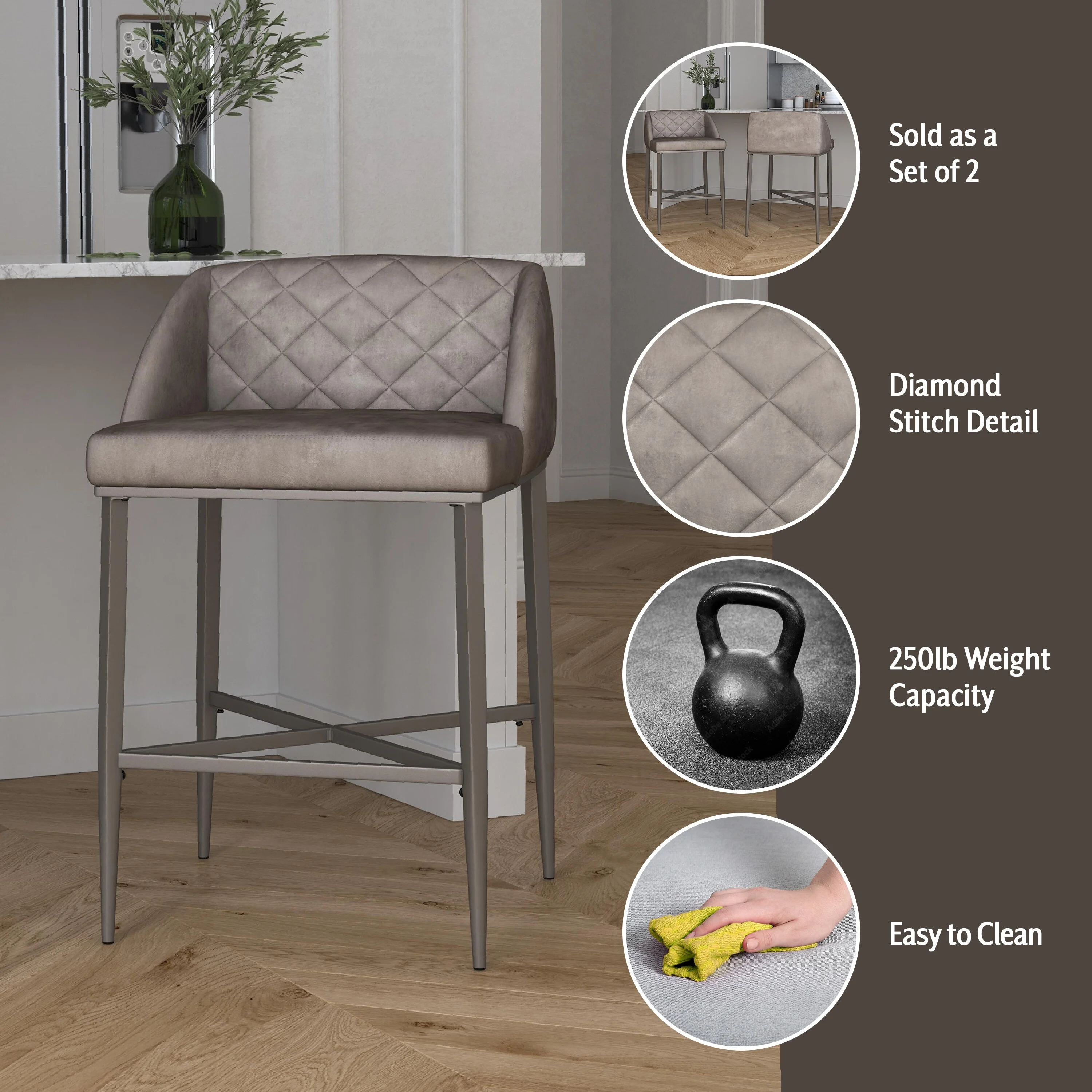 Hillsdale Carson Carrington Jugennes Metal Counter Height Stool, Set of 2, Pewter - 33.25H x 21W x 21D; Seat Height: 26H