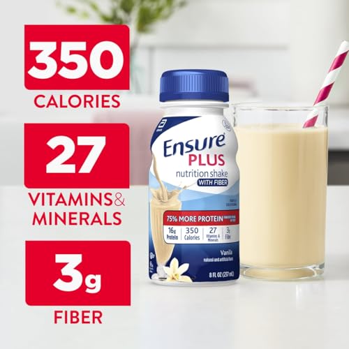 Ensure Plus Milk Chocolate Nutrition Shake With Fiber | Meal Replacement Shake | Ready to Drink | 16g Protein and 27 Vitamins and Minerals | 8 fl oz - 24 Pack