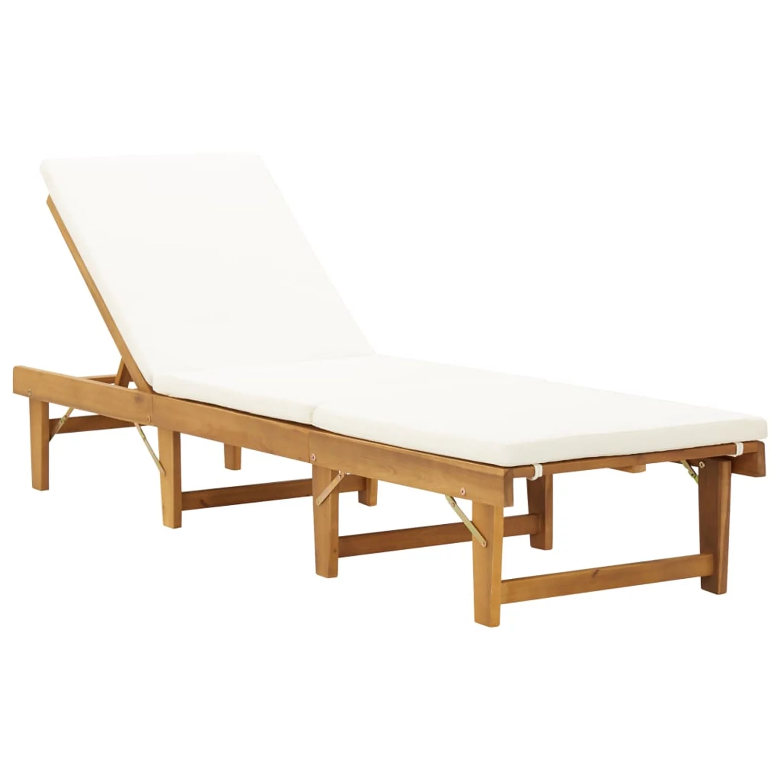 Dcenta Folding Sun Lounger with Cushion, Garden Acacia Wood Backrest Adjustable Chaise Lounge Chair, Wooden Sunlounger for Pool Balcony Outdoor Furniture 78.7 x 24 Inches (L x W)
