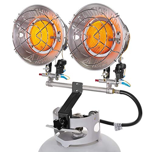XtremepowerUS 30,000 BTU Propane Tanktop Heater Infrared Dual Burner Safety Shut-Off Valve, Tip-Over Switch for Garage, Camping, Hunting Double Burner