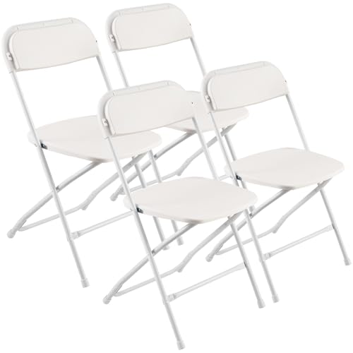 VEVOR 4 Pack Folding Chairs, Foldable Plastic Chair with Reinforced Metal Frame, Heavy Duty Portable Party Chairs, Stackable Indoor Outdoor Seat w/Non-Slip Feet for Event Dining Patio, 350lbs Capacity
