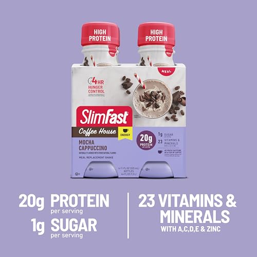 SlimFast Protein Shake, Chocolate- 20g Protein, Meal Replacement Shake Ready to Drink, High Protein with Low Carb and Low Sugar, 24 Vitamins and Minerals, 12 Count (Pack of 1) (Packaging May Vary)