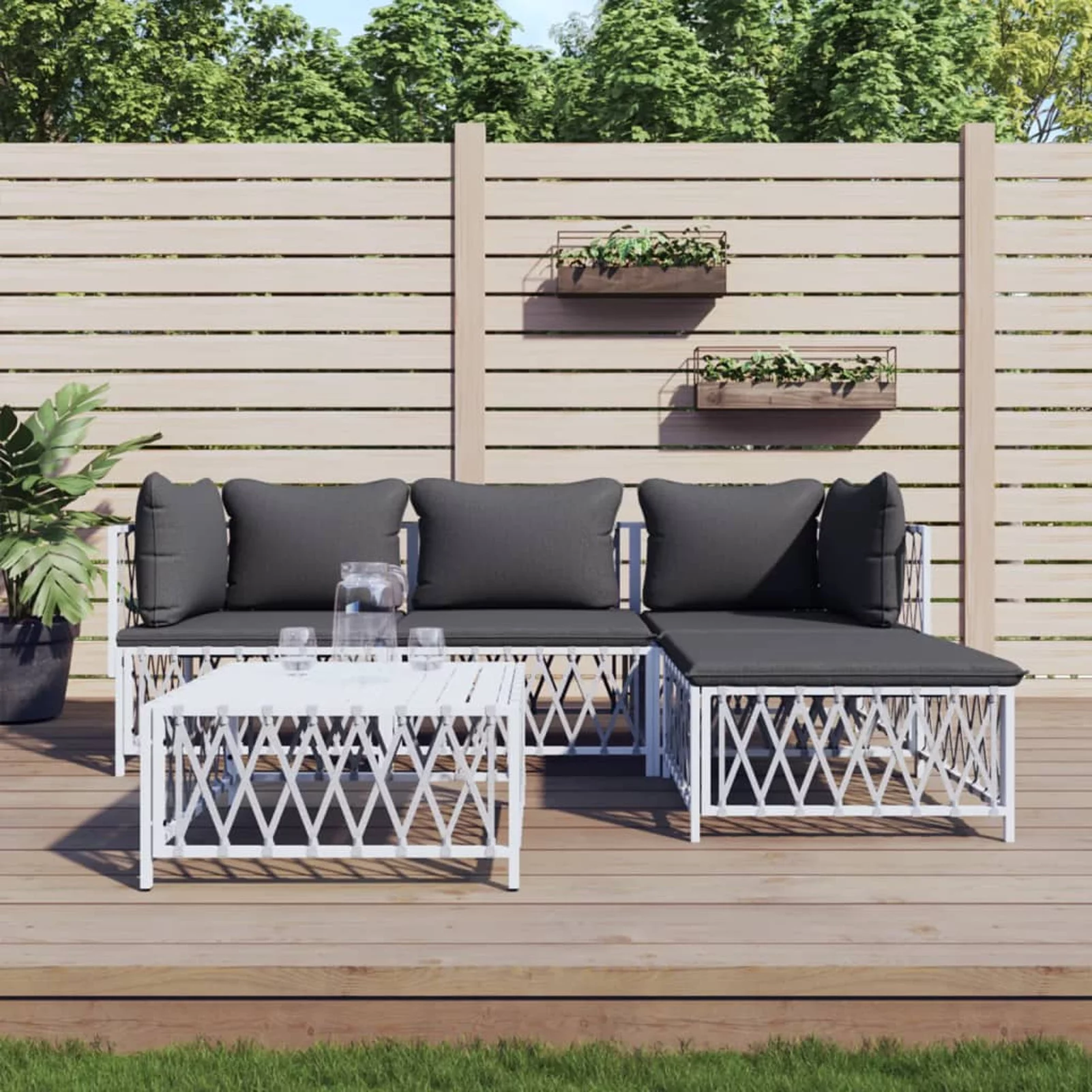 Suzicca 5 Piece Patio Set with Cushions White Steel