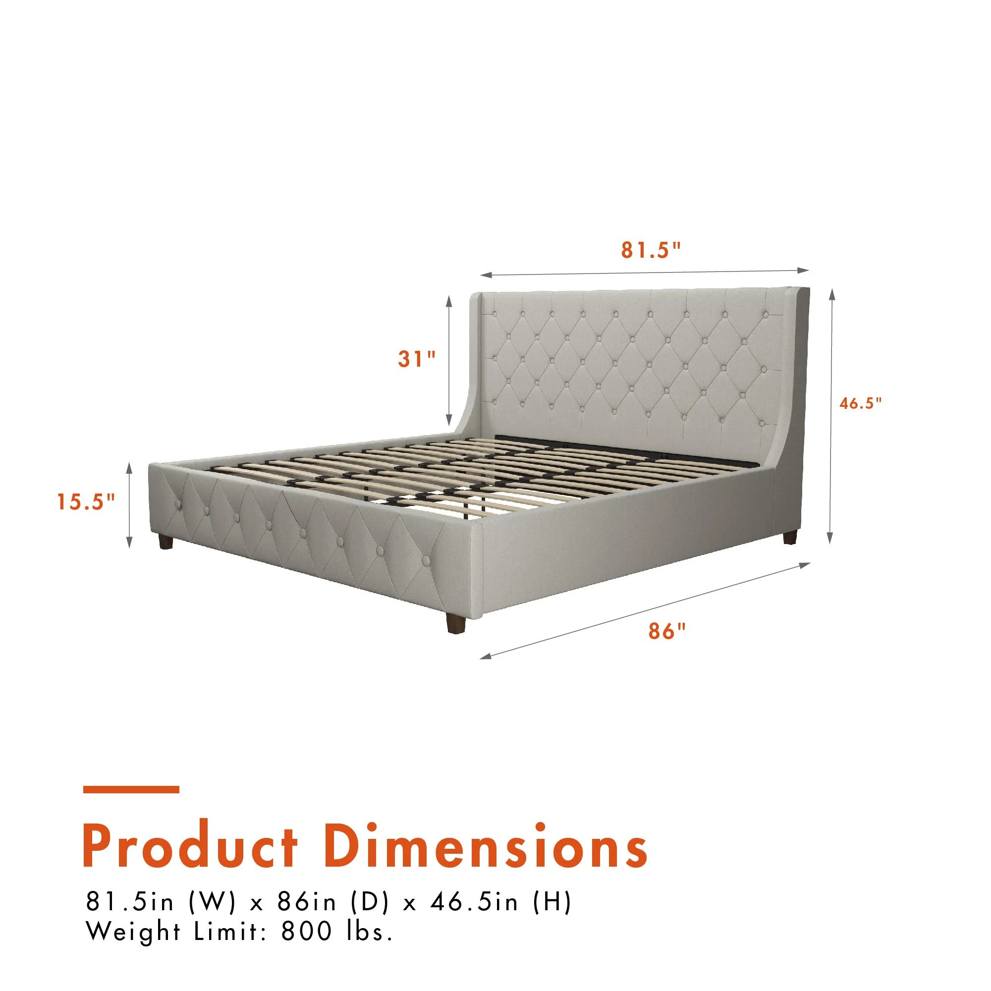 CosmoLiving by Cosmopolitan Mercer Upholstered Bed, Light Gray Linen, King