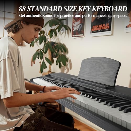 Ktaxon 88 Key Keyboard Piano Set, Full Size Digital Piano with Multi-Adjustable Height Bench, Powerful Functional Panel, Professional 3 Pedal Unit and Dual Mode Connectivity for Beginner(Black)