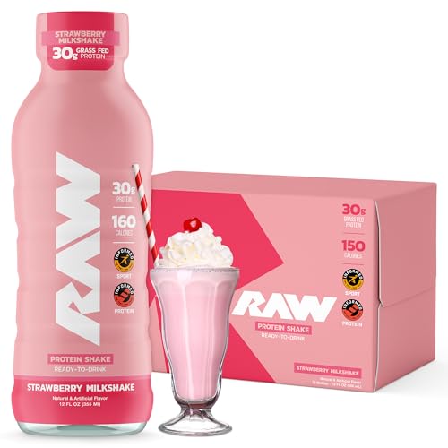 RAW Ready-to-Drink Protein Shake, Mocha Latte - RTD Protein Drinks with Grass-Fed Whey Protein Isolate for Post-Workout - Zero-Sugar & Gluten-Free Meal Replacement Drink & Breakfast Shake, 12 Fl Oz