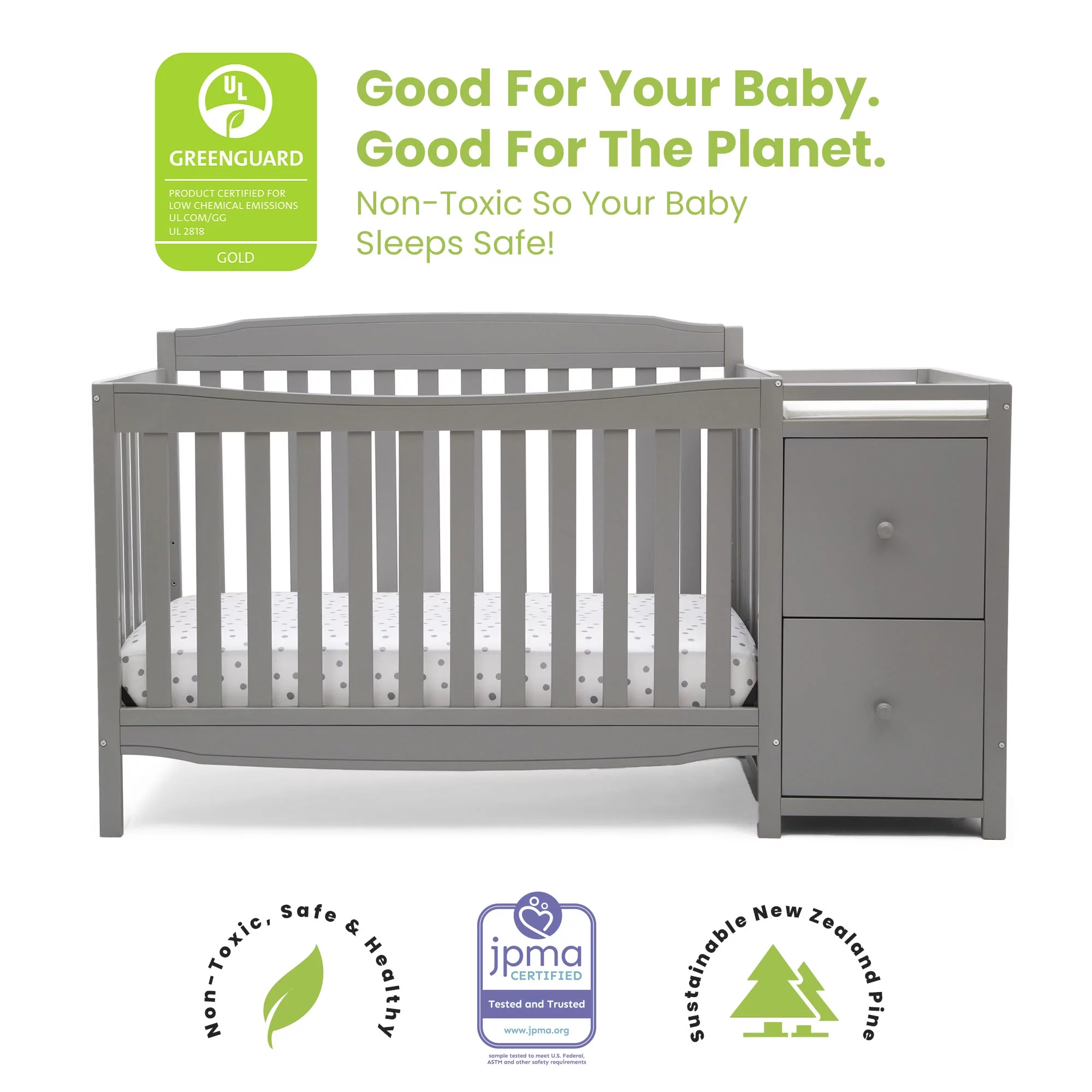 Delta Children Mason 6-in-1 Convertible Crib and Changer, Gray