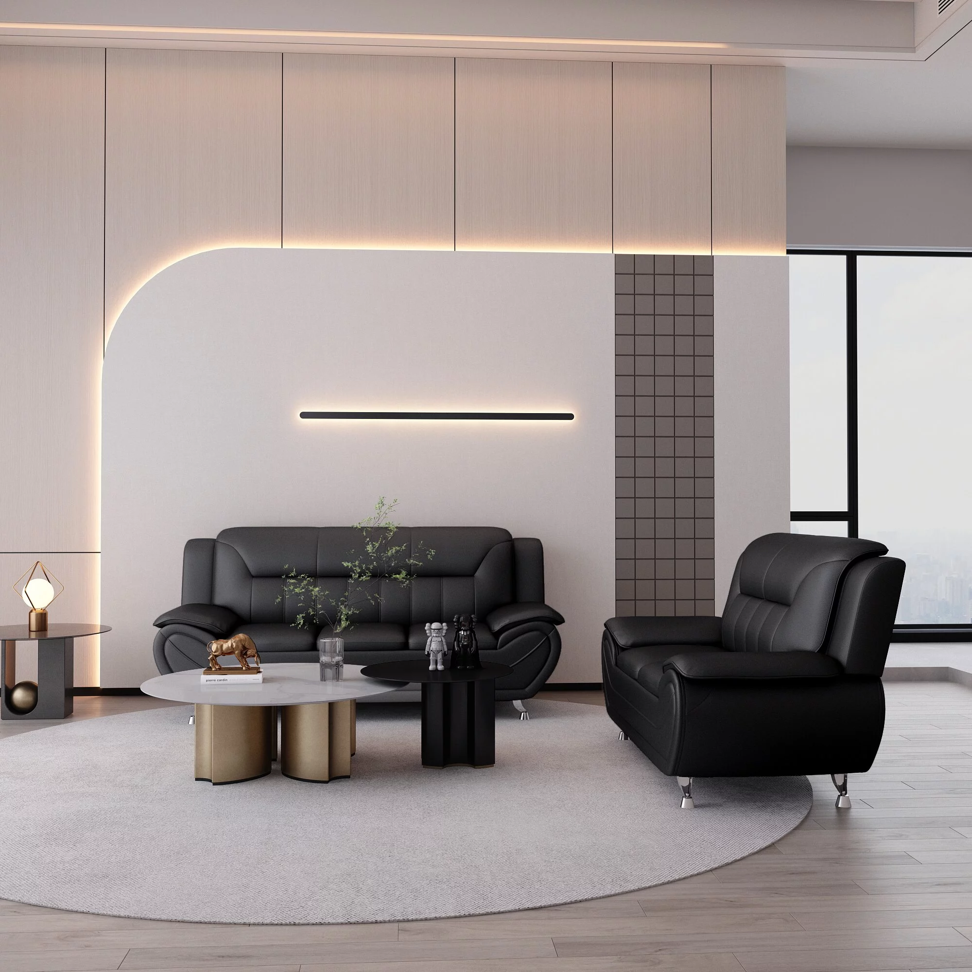 Uspridefurniture Sanuel Faux Leather 2Pcs Living Room Sets,Black