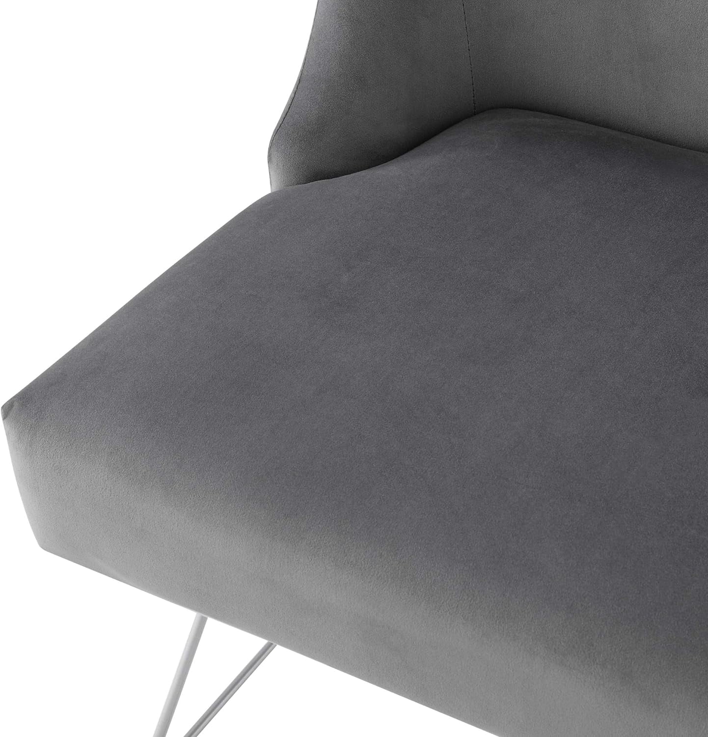 Odile Velvet Vanity Stool With Silver Base , Grey