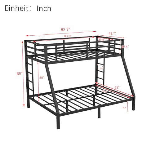 Heavy Duty Bunk Bed Frame with Ladder, Twin XL Over Twin XL Bunk Beds with Safety Guardrails, Adults Bunk Beds with Noise-Reducing Rubber Stoppers, Easy Assemble, Black