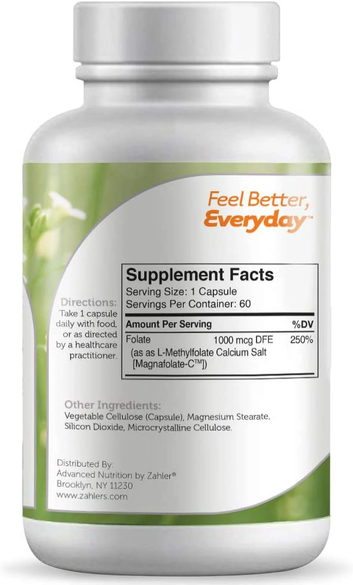 Zahler Methyl Folate (Quatrefolic Acid), 1000MCG, Supports Healthy Fetal Development, Certified Kosher, 60 Capsules