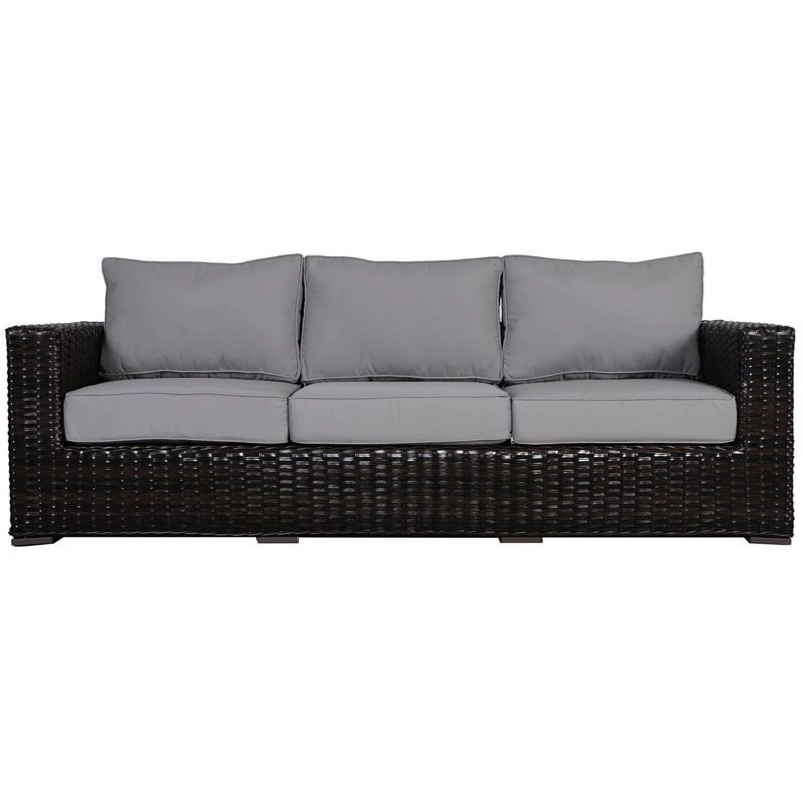 Santa Monica Sofa in Tan Fabric Espresso Brown Frame/Gray Cushion