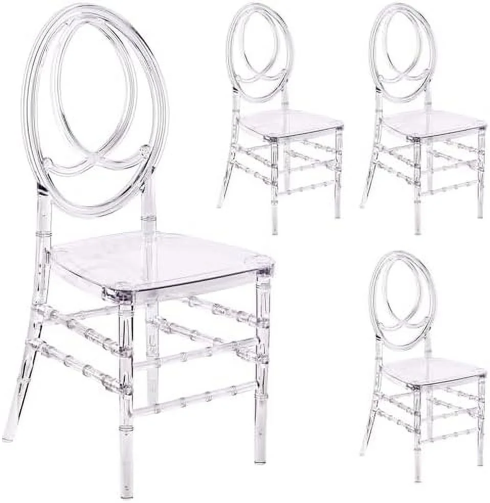 KHBIULIFE Set of 4 Clear Dining Chairs  16.1" W Acrylic Chairs  Modern Crystal Ghost Chairs  Accent Side Desk Chairs Reception Dining Side Chairs with Oval High-Back for Weddings Banq
