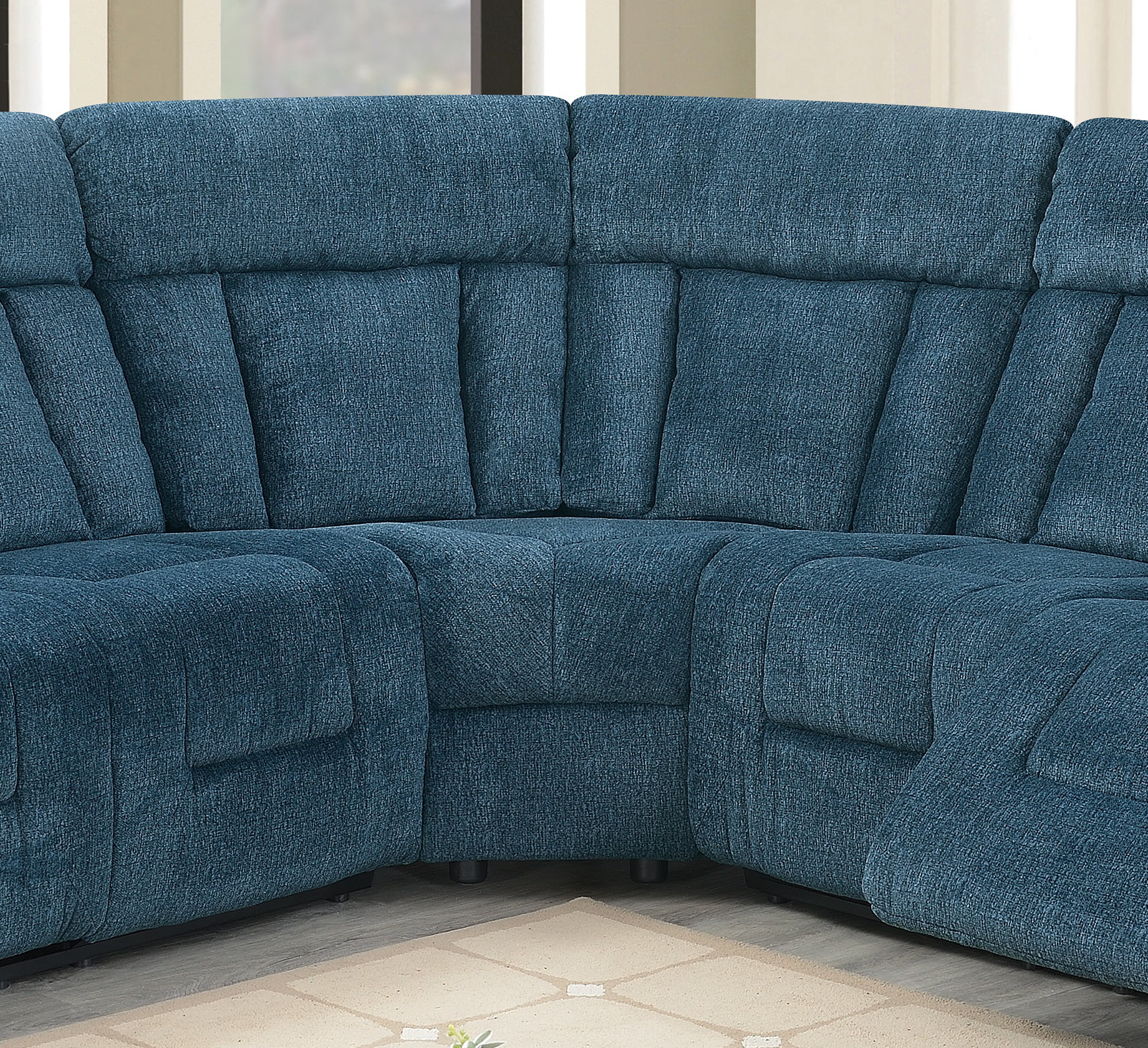 Power Motion Reclining Unique Elegant Chenille Fabric Sectional Sofa set Dark Blue Metal Reclining Sectional Sofa Set 3pcs Set