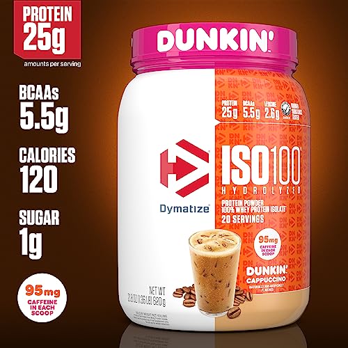 Dymatize ISO100 Whey Protein Powder Isolate, Cookies & Cream, 25g of Protein, 20 Servings, 5.5g BCAAs, Less Than 120 Cal., Gluten Free, 1g Fat, 1g Sugar, 2g Carb