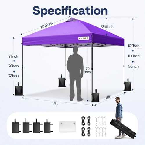 VIVOHOME 10x10ft Pop Up Canopy Tent One Push Setup Outdoor Portable Shelter Tent Heavy Duty with Wheel Carry Bag and 4 Sandbags, White
