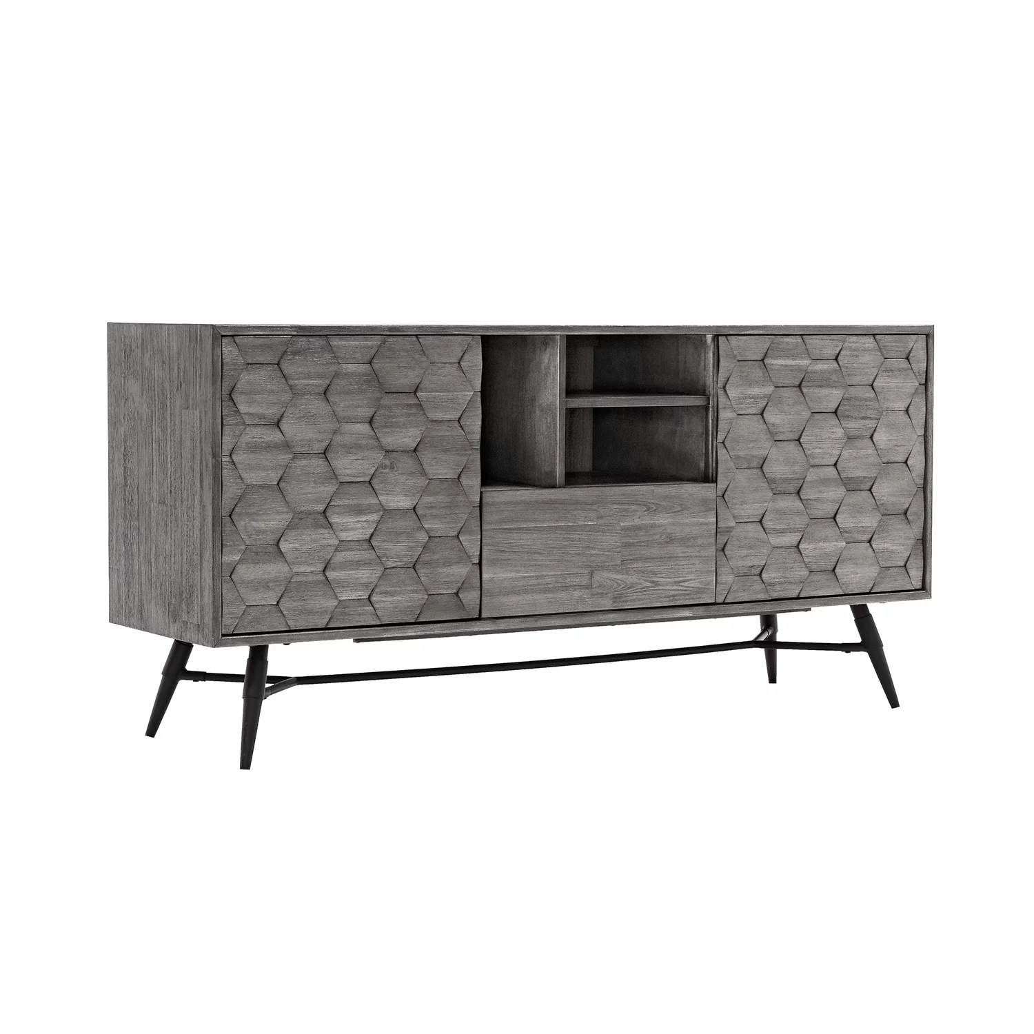 Armen Living Makena Modern Acacia Wood Sideboard Buffet in Gray/Black