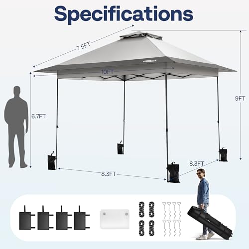 VIVOHOME 10x10ft Pop Up Canopy Tent One Push Setup Outdoor Portable Shelter Tent Heavy Duty with Wheel Carry Bag and 4 Sandbags, White