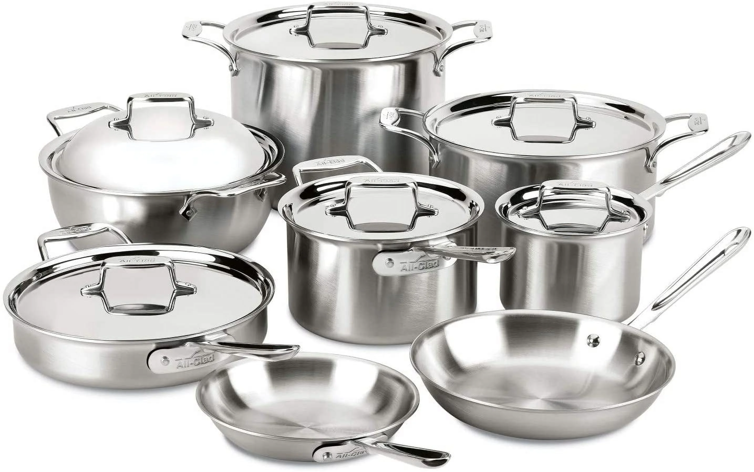 en D5 5-Ply Brushed Stainless Steel Cookware Set 14 Piece Induction Oven Broil Safe 600F Pots and Pans