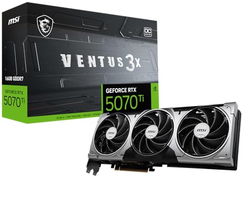 MSI Gaming RTX 5070 Ti 16G Ventus 3X OC Graphics Card (16GB GDDR7, 256-bit, Extreme Performance: 2497 MHz, DisplayPort x 3 2.1a, HDMI 2.1b, NVIDIA Blackwell Architecture)