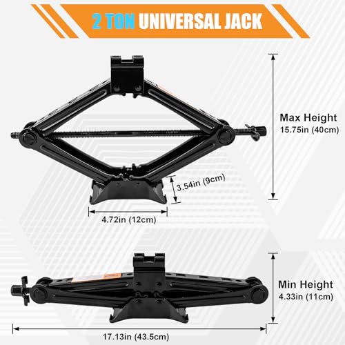 Portable Car Jack Kit, 2 Ton (4409 lbs) Scissor Jack for Car, Upgrade Emergency Spare Tire Changing Repair Kit, Scissor Jack Kit with Lug Wrench, Universal Vehicle Scissor Lift Jacks for SUV