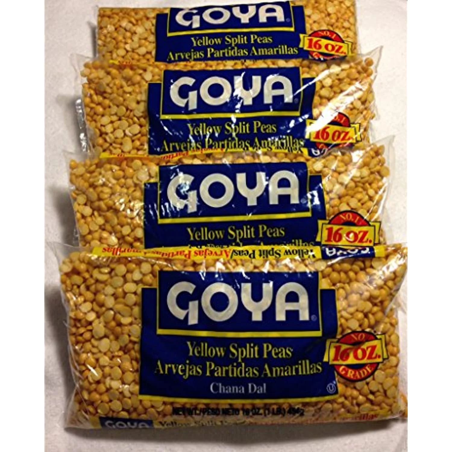 Goya Dried Yellow Split Peas - Four 1 Lb Bags - Soup - Recipe On Bag - Salads, Dip, Habichuelas, Arvejas Partidas Amarillas – Chana Dal – Healthy Protein Proteinas Indian Ethnic Food Camping (Pac