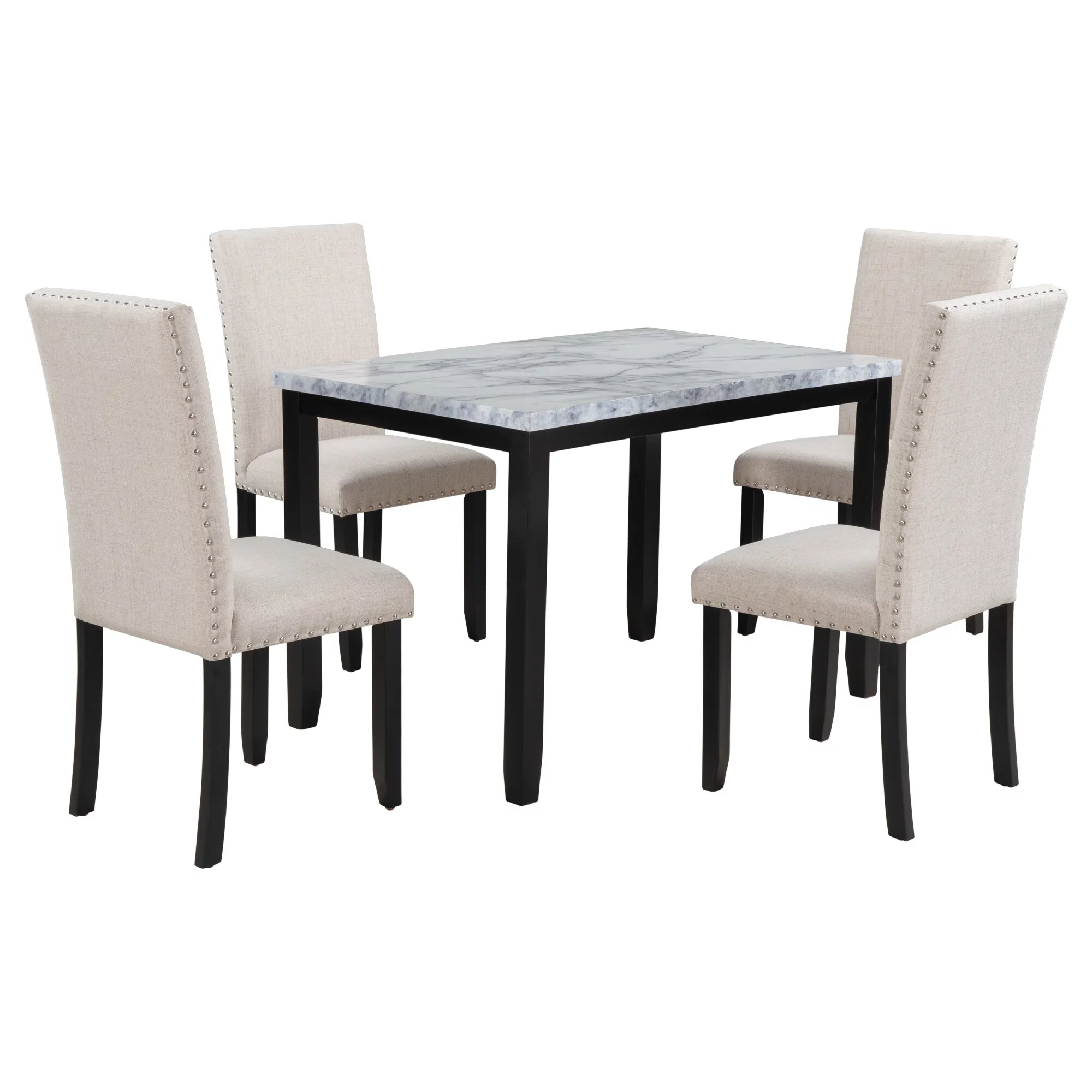 Elegant Faux Marble 5-Piece Dining Set with Thicken Cushion Chairs