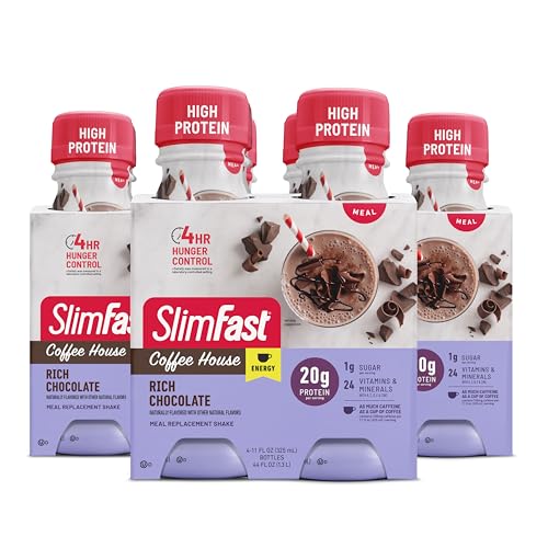 SlimFast Protein Shake, Chocolate- 20g Protein, Meal Replacement Shake Ready to Drink, High Protein with Low Carb and Low Sugar, 24 Vitamins and Minerals, 12 Count (Pack of 1) (Packaging May Vary)