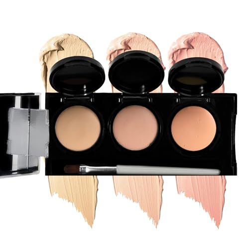 Full Coverage Concealer Palette, Waterproof Concealer Cream, 3 Colors + Brush, by Dermaflage