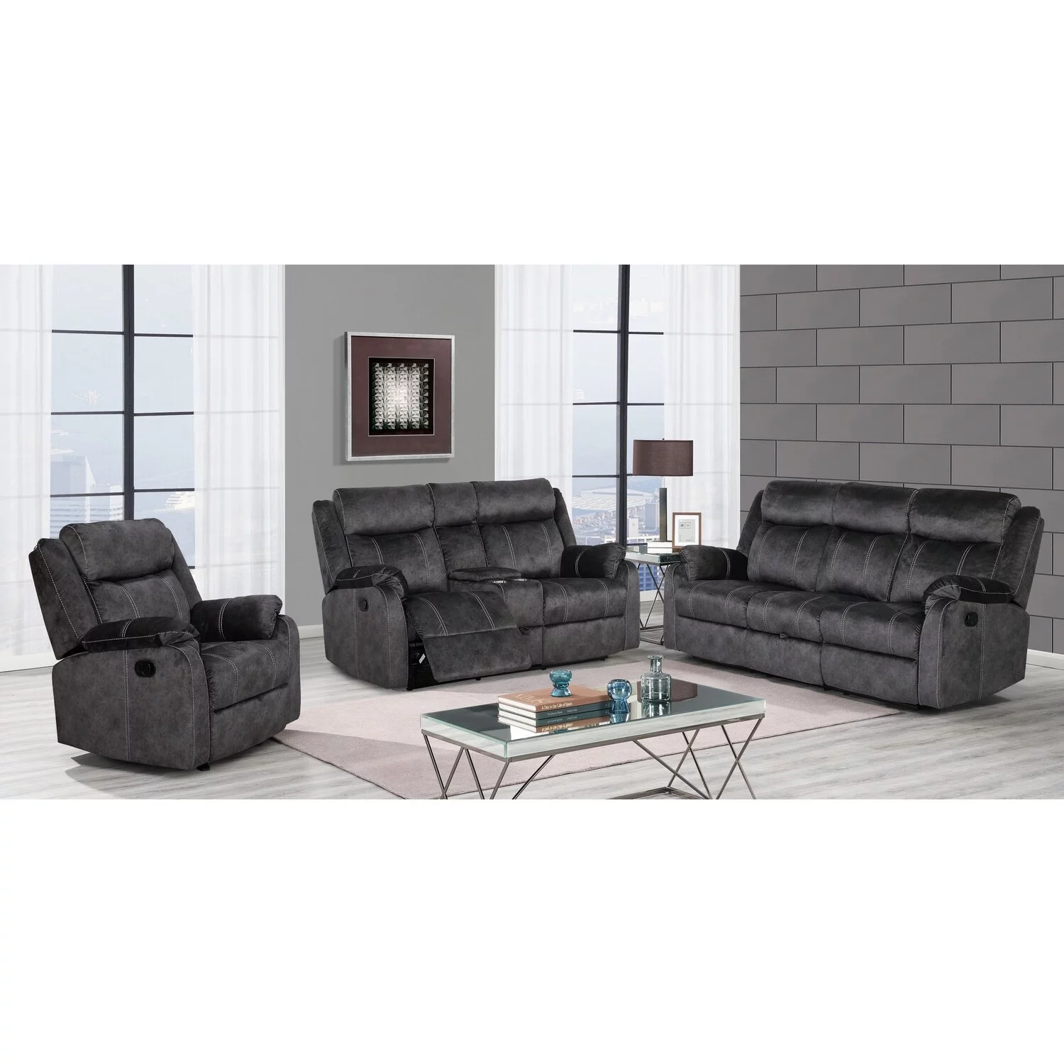 Global Furniture USA Reclining Sofa W/ Drop Down Table & Drawer