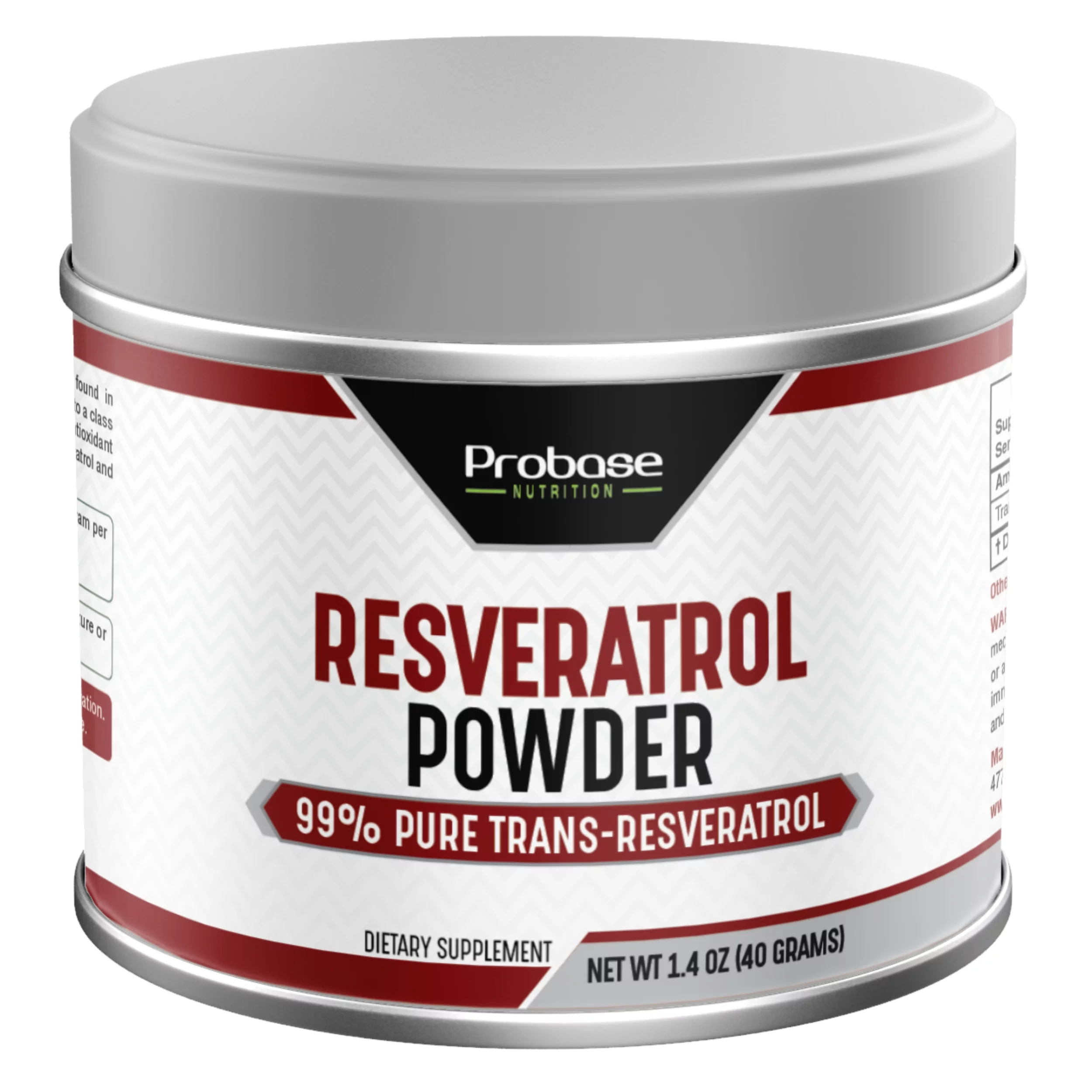 Probase Nutrition 99% Micronized Trans-Resveratrol Powder - 1000mg | Pure Pharmaceutical Grade Trans-Resveratrol Powder, 40g Jar, 40-Day Supply